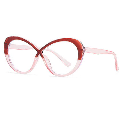 Cross-Border New Large Frame Women's Cat-Eye Frame European and American Internet Celebrity Street Photography Flat Mirror Foreign Trade Anti-Blue Light Glasses
