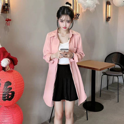 Solid Color Shirt Women's Mid-Length Western-style Shirt Design Sense Niche Front Short Back Long Chic Top Outer Thin Coat