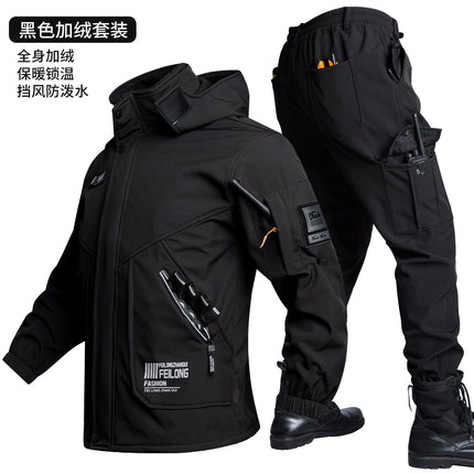 Autumn and Winter Jacket Suit Men's Velvet Cold-Proof, Windproof, Waterproof and Warm Cycling Mountaineering Clothing Outdoor Thickeneding