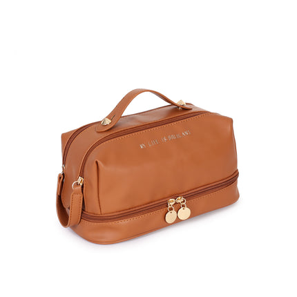 2025 New Pu Leather Portable Cosmetic Bag Large Capacity Divider Skin Care Product Storage Bag Casual Waterproof Toiletry Bag