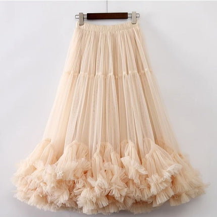 Skirt Ball Gown Puffy Skirt 2026 New Elastic Waist Mesh Ruffle Extra Large Hem Layered Cake Skirt for Women