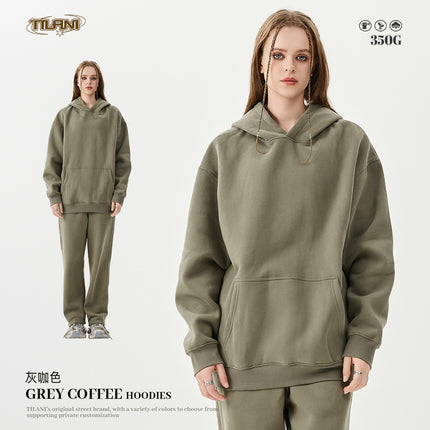 Tilani Men's Clothing 2026 Spring and Autumn Solid Color Basic Sports Suit American Style Trendy Brand Fleece-Lined Thickened Sweatshirt and Sweatpants