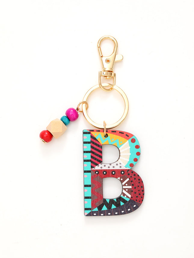 New Holiday Style Color Wooden Beads 26 Letter Keychain Key Chain Bag Hanging Accessories Cross-border Amazon