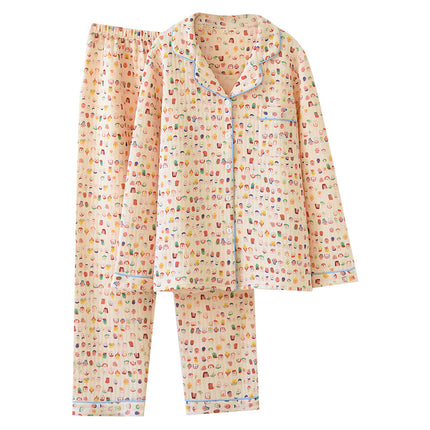 Autumn and Winter Air Cotton Sandwich Pajamas Women's Cardigan Casual Graffiti Baby Printed Fresh and Cute Home Clothes Set
