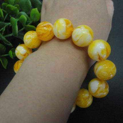 Amber Beeswax Bracelet Russian White Flower Raw Ore Bracelet Necklace Round Bead Pendant Men's and Women's Chicken Yellow Bracelet Gem