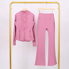 Velvet pink hooded jacket and bell bottoms suit / 2/S