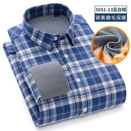 Shangchao quality men's shirt cotton brushed plaid winter fleece-lined thickened casual men's cardigan long sleeve shirt