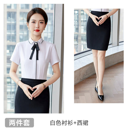 Catering Overalls White Shirt Hotel Front Desk Western Restaurant Waiter Temperament Short-sleeved Professional suit Female Summer