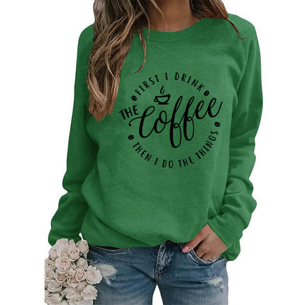 Foreign trade supply coffee coffee printed round neck jacket sweater European size ladies coat long sleeve cross-border autumn and winter