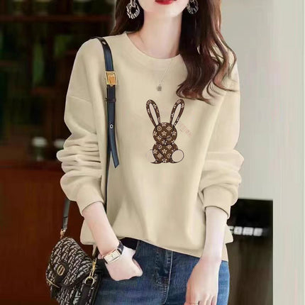 Heavy Chinese Cotton Sweater fleece-lined Thickened Autumn and Winter Printed Loose Couple's Top Long Sleeve Unisex Base Shirt