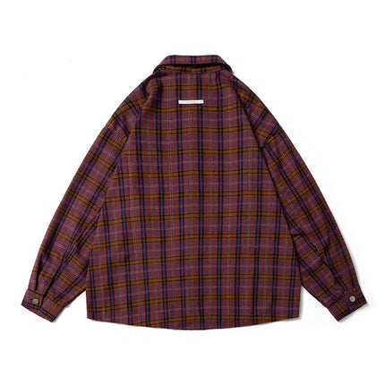 Trendy Brand American Style Yellow Plaid Long-sleeved Shirt Men's and Women's Autumn Scrub Plaid Retro Casual Shirt Jacket