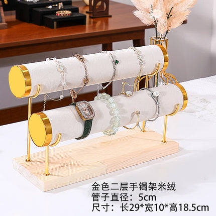 Jewelry Display Stand Golden Solid Wood Three-Layer Watch Bracelet Bracelet Rack Counter Jewelry Props Storage