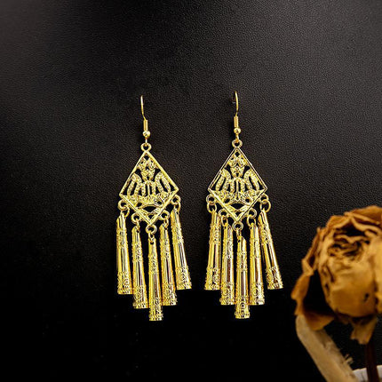Ethnic Peacock Earrings Golden Bell Tassel Earrings Bohemian Leaf Pendant Scenic Earrings Wholesale