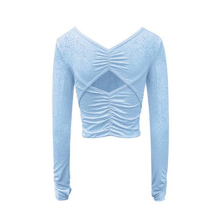 Yoga Wear for Women Summer Cross-Border New Style Cut Out Beautiful Back Sports T-Shirt Tops Sports Outdoor Fitness Long-Sleeved Blouses