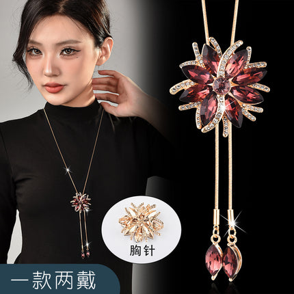 Factory direct supply autumn and winter long necklace female temperament all-match a two-wear flower tassel pull sweater chain brooch