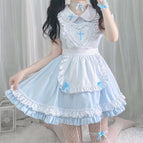 Milk blue [skirt + apron + neck collar + hand collar + leg collar + headwear] / S