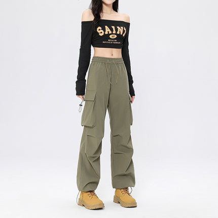 American Retro Workwear Casual Pants for Women in Spring, Versatile Straight Draped Leggings Pants, Loose Wide-Leg Pants Ins