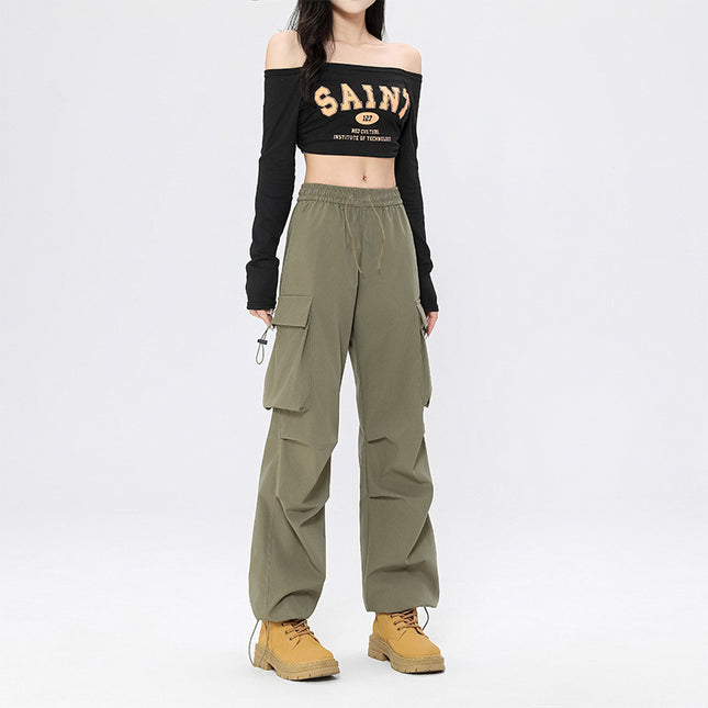 American Retro Workwear Casual Pants for Women in Spring, Versatile Straight Draped Leggings Pants, Loose Wide-Leg Pants Ins