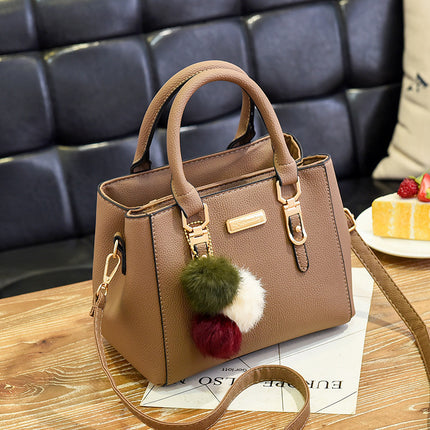 Small square bag ladies handbag simple shoulder bag large capacity bag double fur ball messenger bag wholesale cross-border