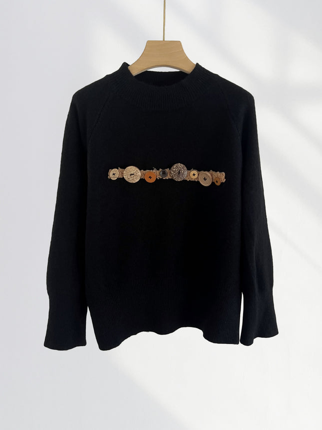 Loose Lazy Green Sweater Women's Small High Collar Vintage Button Decorative College Style Mock High Collar Sweater Jacket