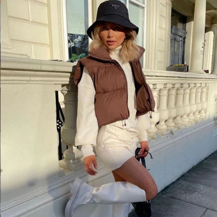 2023 New European and American Style Women's Light Down Cotton Vest Winter Collar Thickened Warm Short Vest