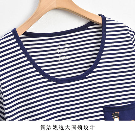 Foreign trade original order! Factory direct supply of high goods! Cotton Striped Short-sleeved Mid-length Nightgown Home Dress Pajamas Cotton