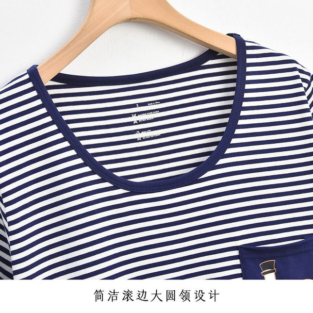 Foreign trade original order! Factory direct supply of high goods! Cotton Striped Short-sleeved Mid-length Nightgown Home Dress Pajamas Cotton