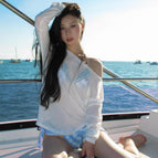 Plaid bikini + white cover-up / L 47.5-52.5kg.