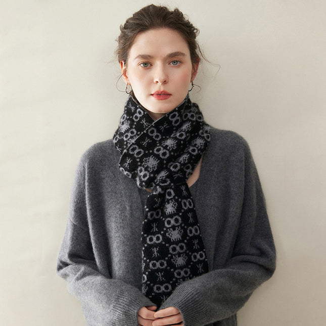 Cashmere Scarf Women's 100% Pure Cashmere Autumn and Winter All-Match Simple Fashion Color Block Warm Knitted Scarf
