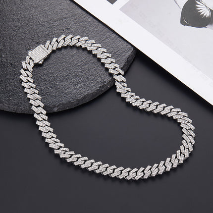 Cross-Border Hip-Hop New Product Bar Cuban Chain 12mm Alloy Rhinestone High Quality Versatile Hip-Hop Necklace Drop Shipping
