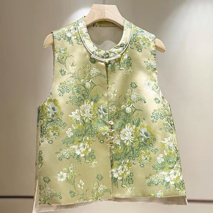 Super Nice in Spring, Beautiful and Elegant Top, New Chinoiserie National Style Green Vest for Women 2025 New Style