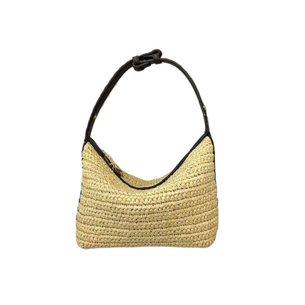 2025 Raffia Fiber Handmade Crochet Shoulder Lunch Box Bag Woven Tote Underarm Bag for Women Versatile Zipper