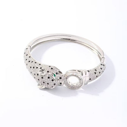 Europe and the United States cross-border new niche luxury micro inlaid zircon full diamond gold plated leopard head buckle bracelet ring suit