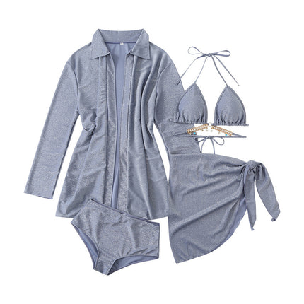 Pure Desire Sexy Hot Girl Swimsuit Women's Bikini Three-Piece Set Large Size Slightly Fat Covering Belly Vacation Long Sleeve Cover-Up Summer Swimsuit