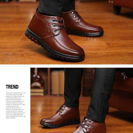 Winter cotton shoes men's leather fleece-lined thick warm high-top non-slip soft bottom middle-aged and elderly cotton shoes dad shoes