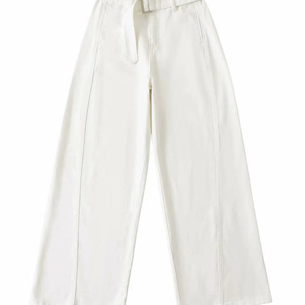 American Retro Wide-Leg Jeans Spring New High-Waist Belt Loose Slimming Look Casual Straight Pants Floor-Length Pants