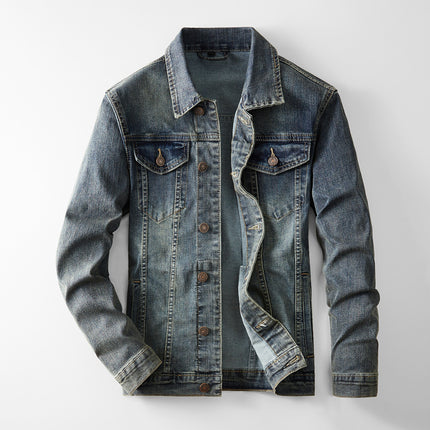 2024 autumn and winter new fashion brand American Denim suit men's classic simple Joker washed elastic Denim