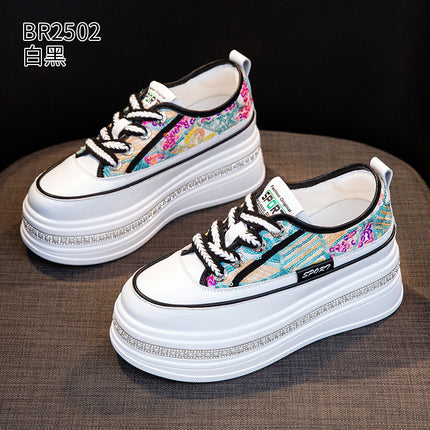 White Sneakers for Women 2026 Spring and Autumn New Style Platform Thick-Soled Trendy Popular Sequin Sports Casual Shoes