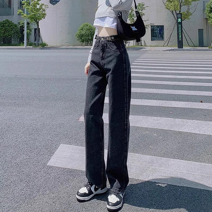 plus size Vintage Straight Leg Jeans Women's Fashion All-match New High Waist Loose Slimming Narrow Casual Wide Leg Pants