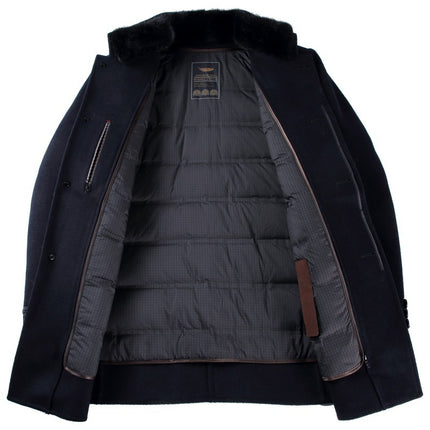 High-End Double-Sided Cashmere Outwear, Middle-Aged Dad's Woolen Mink Fur Collar, Removable Liner Windbreaker, Men's Jacket
