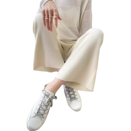Autumn and Winter 2024 New Thickened Wool Pants Women's Knitted Wide Leg Pants Casual Loose High Waist Wool Straight Pants