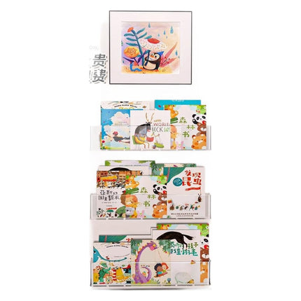 Wall-mounted Book Stand Bookshelf Punch-free Wall-mounted Storage Box Children's Picture Book Display Rack Wardrobe Side Storage
