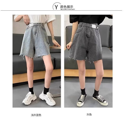 Fat Sister 2025 New Summer Plus Size Women's Loose Wide Leg Straight-Leg High Waist Ripped Five-Point Denim Shorts