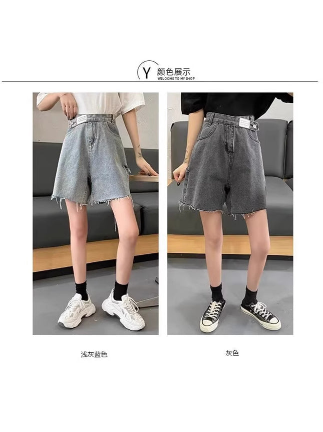 Fat Sister 2025 New Summer Plus Size Women's Loose Wide Leg Straight-Leg High Waist Ripped Five-Point Denim Shorts
