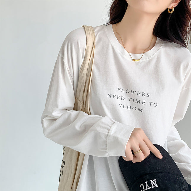 2023 new white long-sleeved T-shirt women's round neck autumn bottoming shirt inner loose plus size cotton top fashion