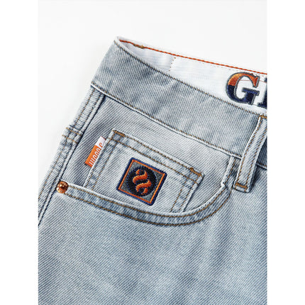 Trendy Brand Fashion light blue Light Business Jeans Men's Heavy Washed Stretch Slim-Fit Comfortable Trendy Small Straight Pants