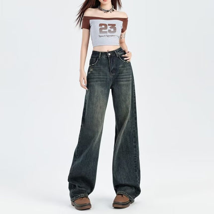 light blue High Waist Wide Leg Jeans Women's 2025 Spring New Slimming All-match Small Straight Pants