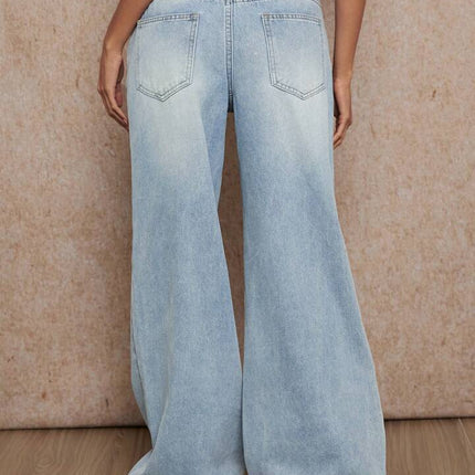 KEL American New Style Mop Jeans Women's Low Waist Wide Leg Pants Retro Washed Blue Slim Gods Pants Spring