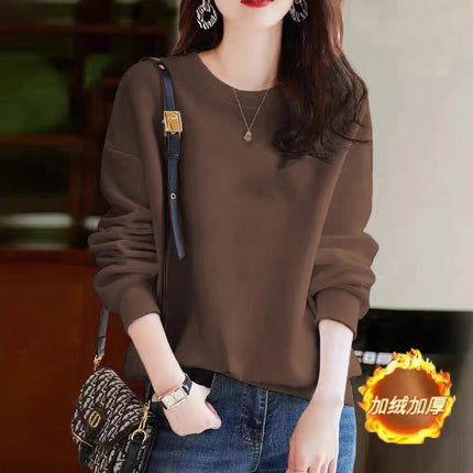 Autumn and Winter All-match Cotton Crewneck Sweater New Casual Printed Cartoon fleece-lined Thickened Base Top for Men and Women