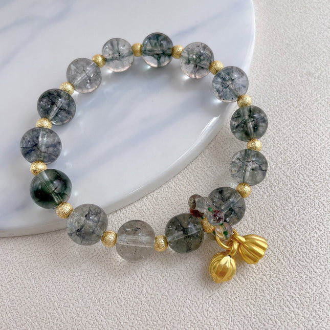 Cross-Border Green Phantom Bracelet for Women, Summer Ins-Style Design, Simple Crystal Bead Bracelet, Lotus Accessories, Friendship Jewelry